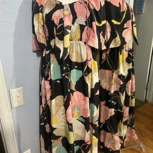 SHEIN Black Floral Off-Shoulder Maxi Dress with Pink, Yellow & Teal Accents